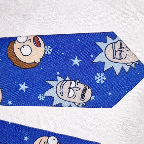 Rick and Morty Adult Swim Opposuits Mens Neck Tie. Blue snowflake. - Picture 3 of 6